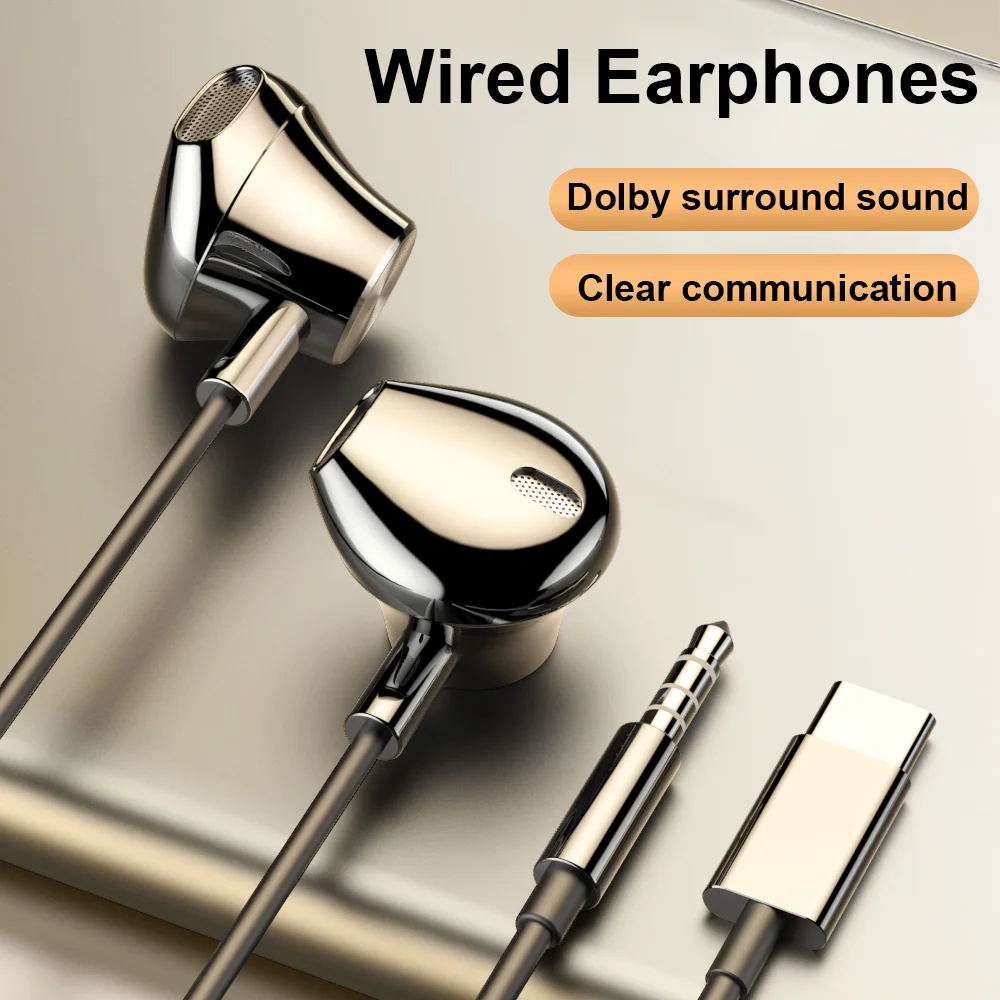 Wired Earphones USB Type C 3.5mm HiFi Headphones Bass Stereo With Volume Control Earbuds For Samsung Galaxy iPhone Huawei Xiaomi — product photo 1 of 1