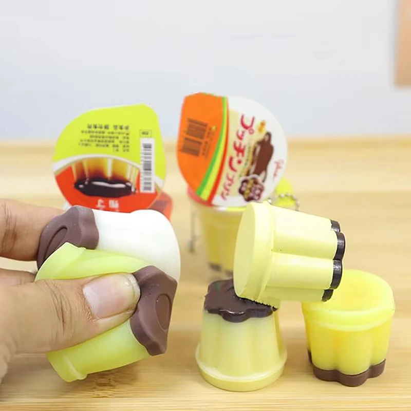 Novelty Pudding Pendant Food Play Reduce Pressure Keychain Fragrance Antistress Fidget Stress Relieving Backpack Decor