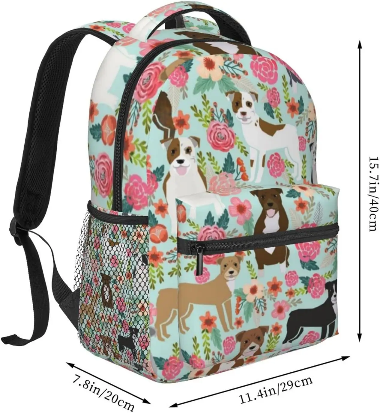 Polyester Big Capacity Anti-Theft Multipurpose Bookbag American Pit Bull Terrier Dog Floral Art Camping Outdoor Backpack