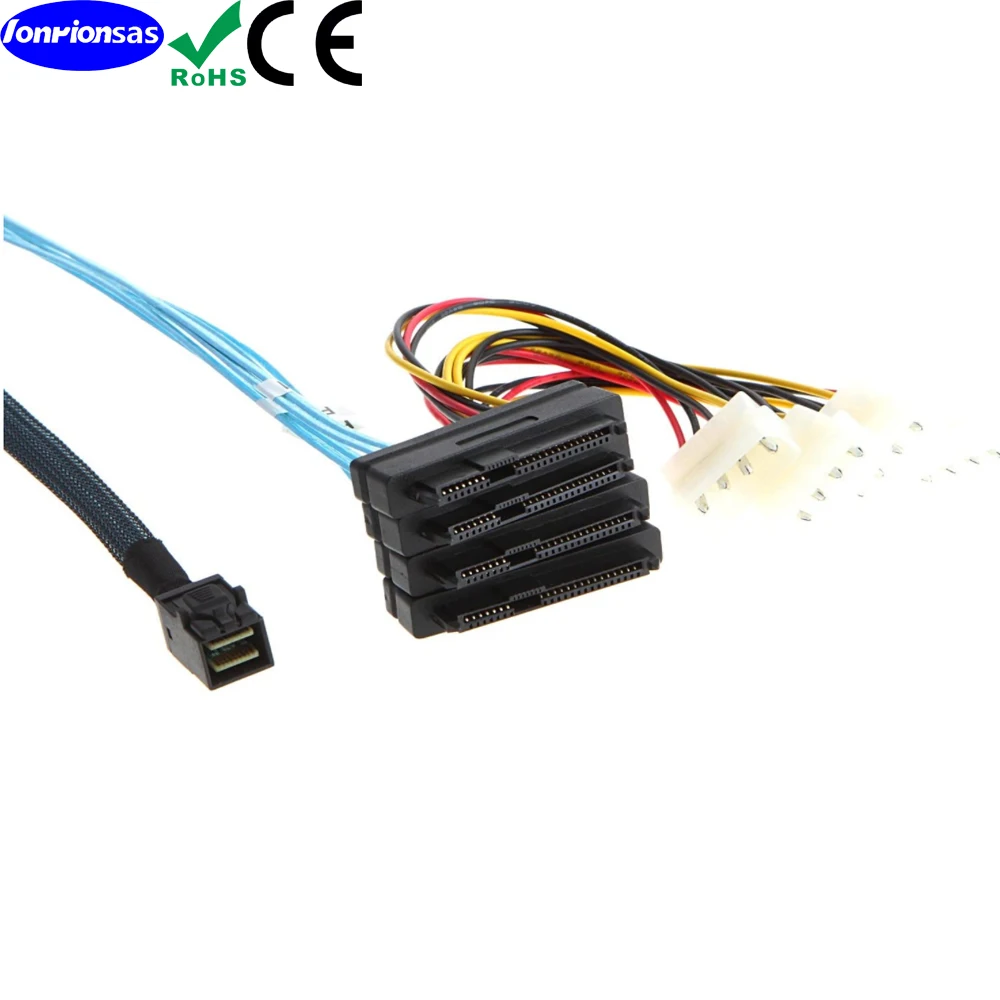 LONRIONSAS # Internal Mini SAS HD SFF-8643 Ke (4) 29pin konektor SFF-8482 dengan kabel Port daya 4P besar