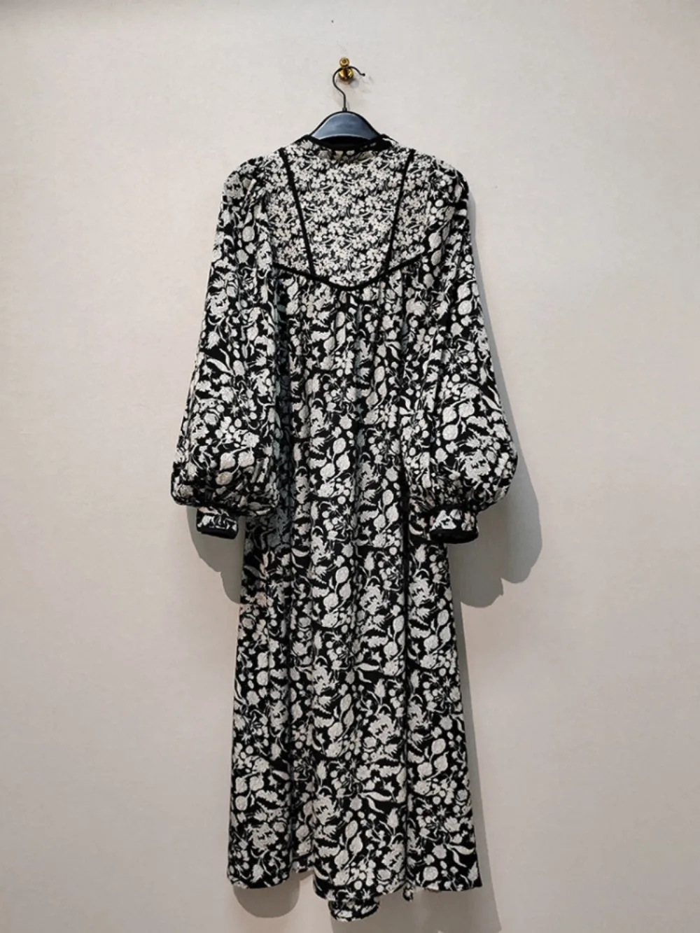 Kuzuwata Sweet Stand Collar Puff Sleeve Print Vestidos Loose Waist A-line Slim Fit Pullover Dress Japan New Moda Mid-length Robe