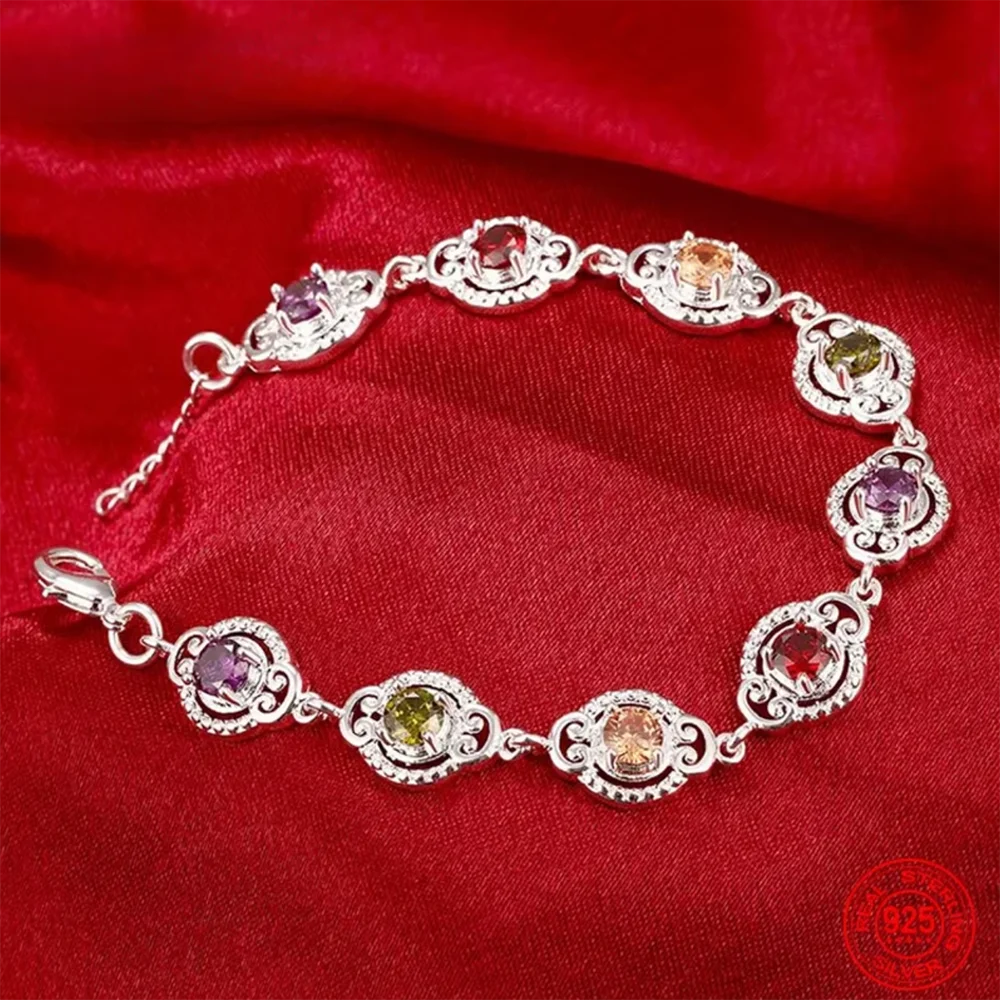 

Fashion 925 Sterling Silver 8 Inches Fine Color Zircon Bracelet For Women Wedding Charm Jewelry Gifts Party