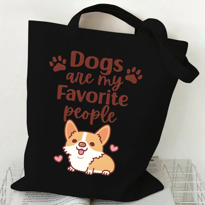 Just A Girl Who Loves Corgis Print Canvas Tote Bag Women Shopping Bag Teen Foldable Large Capacity Corgis Lover Shoulder Handbag