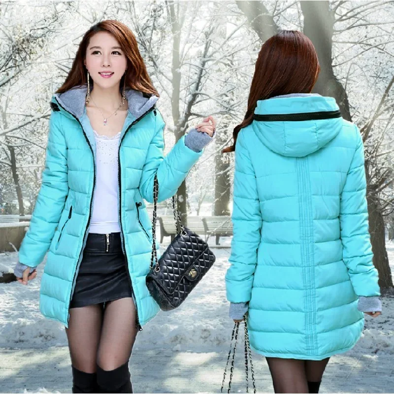 2022 Autumn Winter Slim Down Cotton Jacket Female Medium-long Thickening with A Hood Women's Gloves Wadded Coat Cheap Wholesale