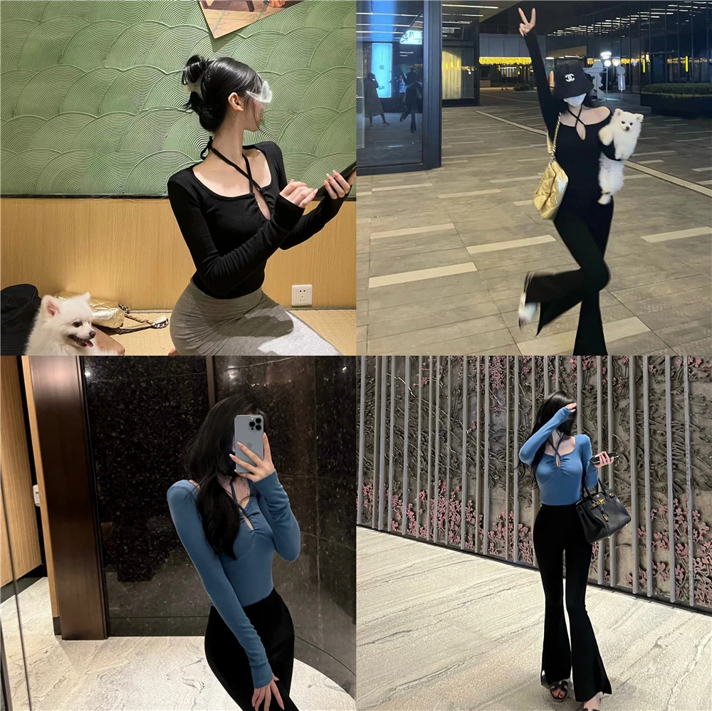 

Хлопковая футболка с перекрестными бретелями, вырезами и асимметричным подолом, облегающая, повседневная, спортивная, осенняя, с дизайном «Ne Hanging»