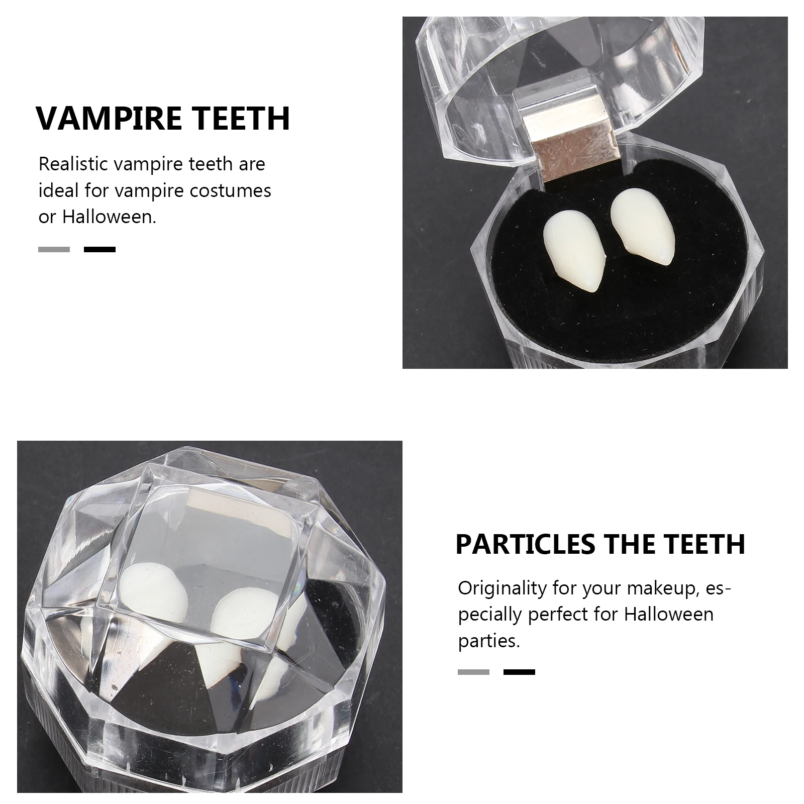 Kunstgebitset Halloween-kostuumaccessoire Realistische hoektanden Rekwisieten Meerdere maten Tandenkappen Valse kunstgebit