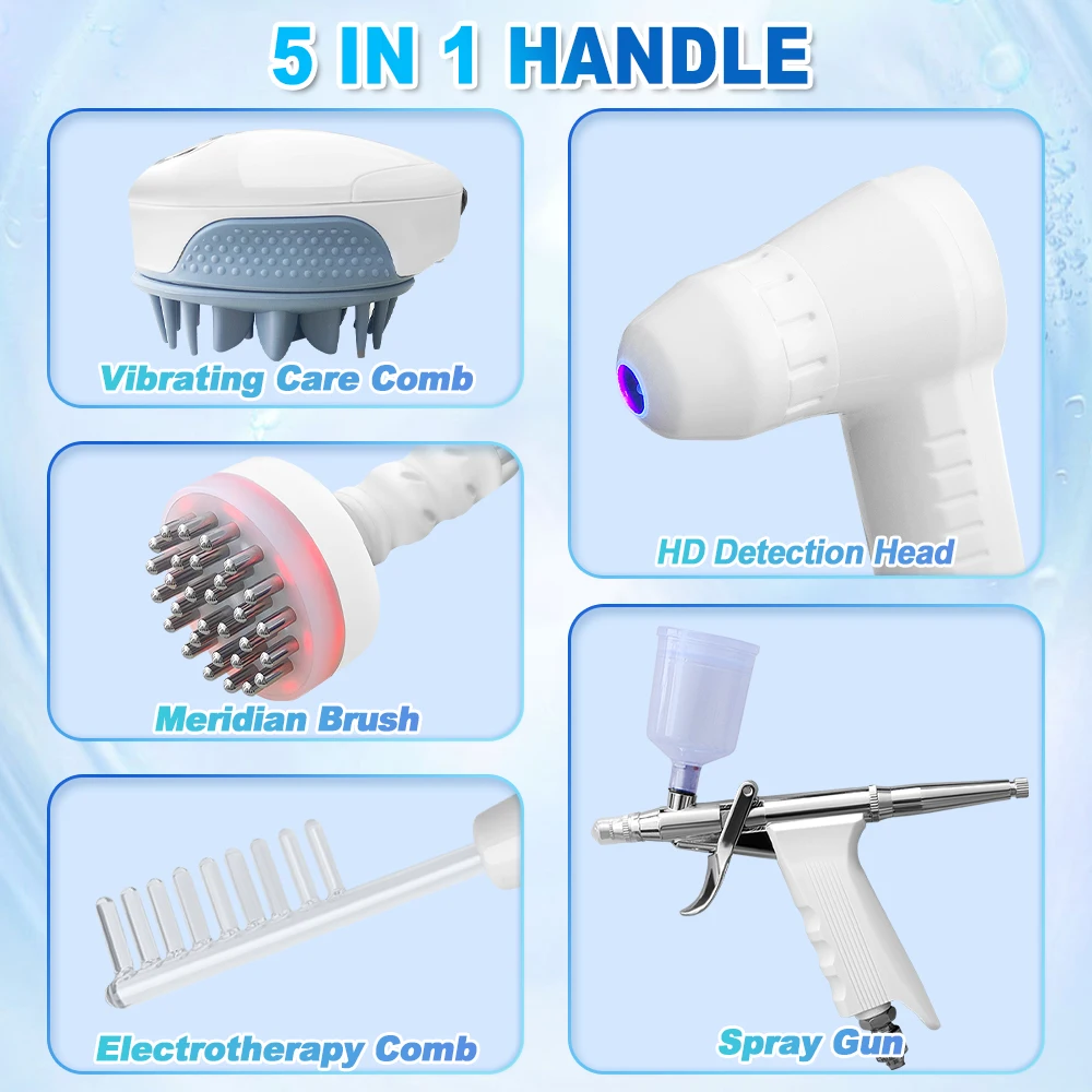 جديد 5 في 1 AI 50X 200X HD كاشف محلل الشعر رئيس مدلك الجلد فروة الرأس كاشف آلة نمو الشعر رئيس مدلك لصالون