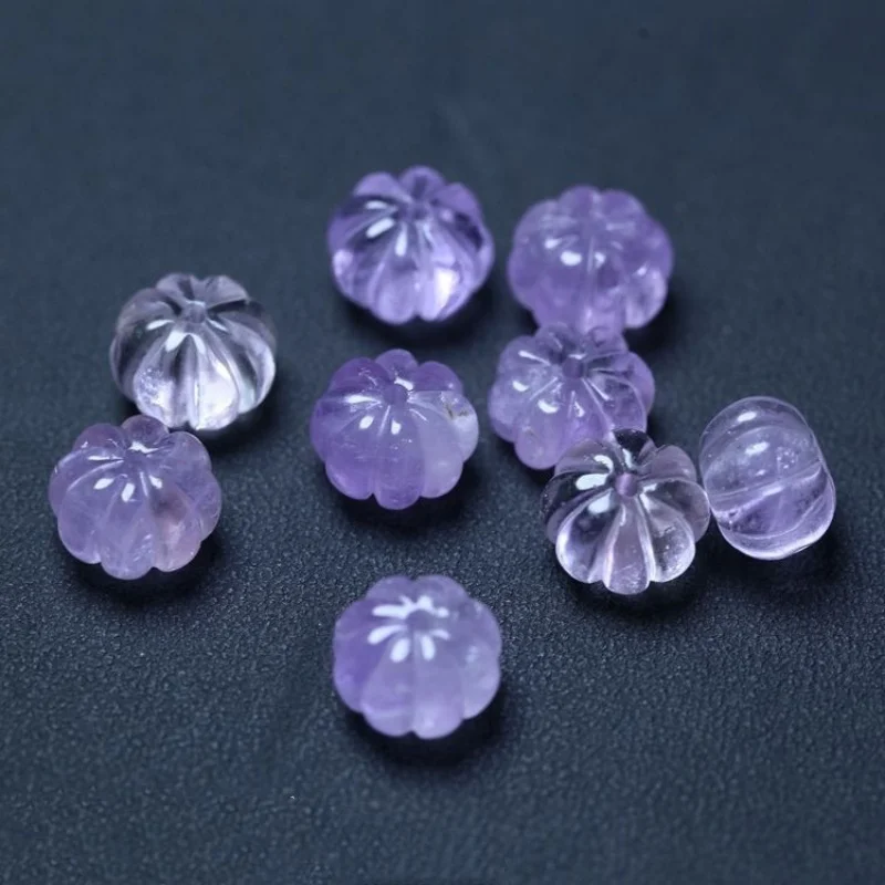 

10pieces Amethyst carved pumpkin10mm 12mm full hole for DIY jewelry making loose beads FPPJ wholesale nature