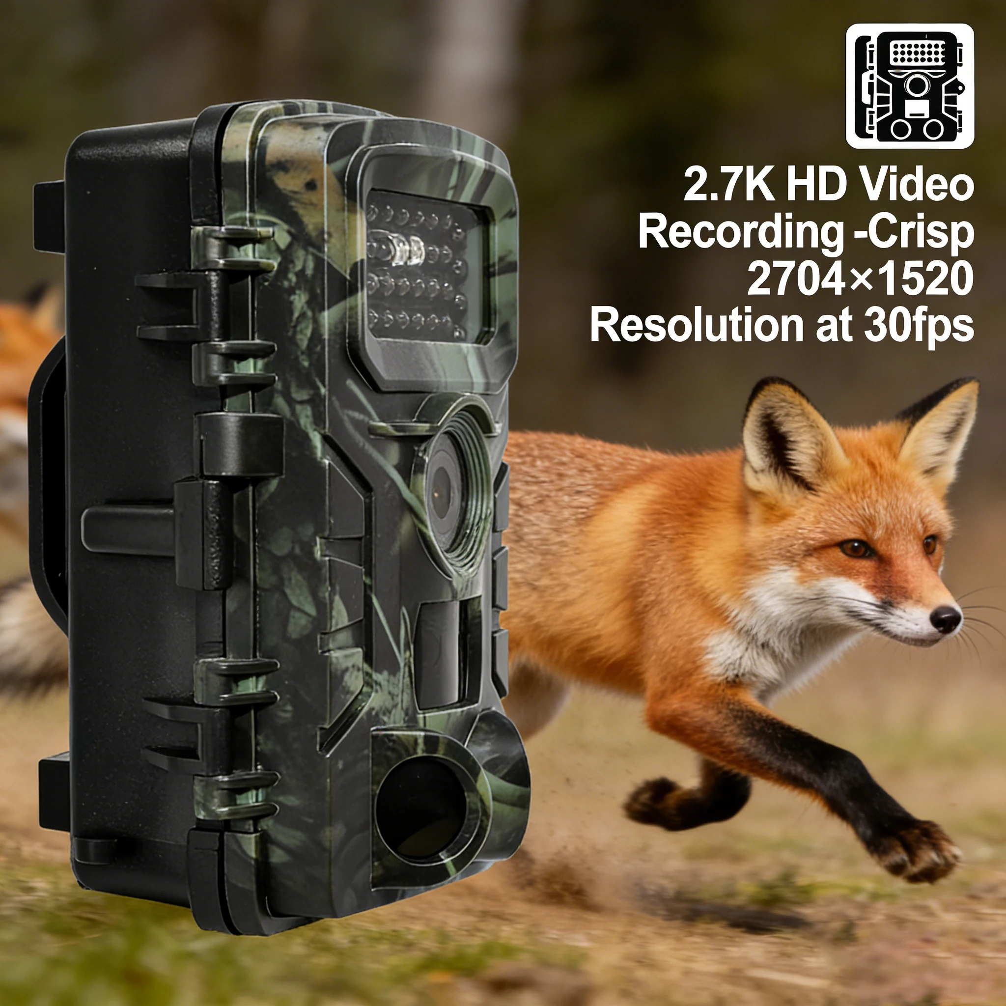 Infrared Night Vision Camera, Wildlife Observation and Tracking Camera, Security Monitor, Suitable for Estate Farms, Ranches, Travel Security Monitoring, 58Mp 2.7K High-Definition Images, Built-In Display Screen (Battery/Memory Card Not Included, Please Purchase Separately)