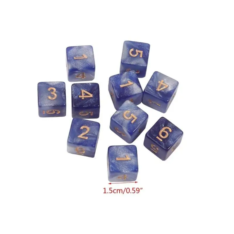 652F 10 قطعة/المجموعة/المجموعة ستة الوجهين النردات الاكريليك مربع الزاوية النردات لعبة حفلة النقش النردات #6