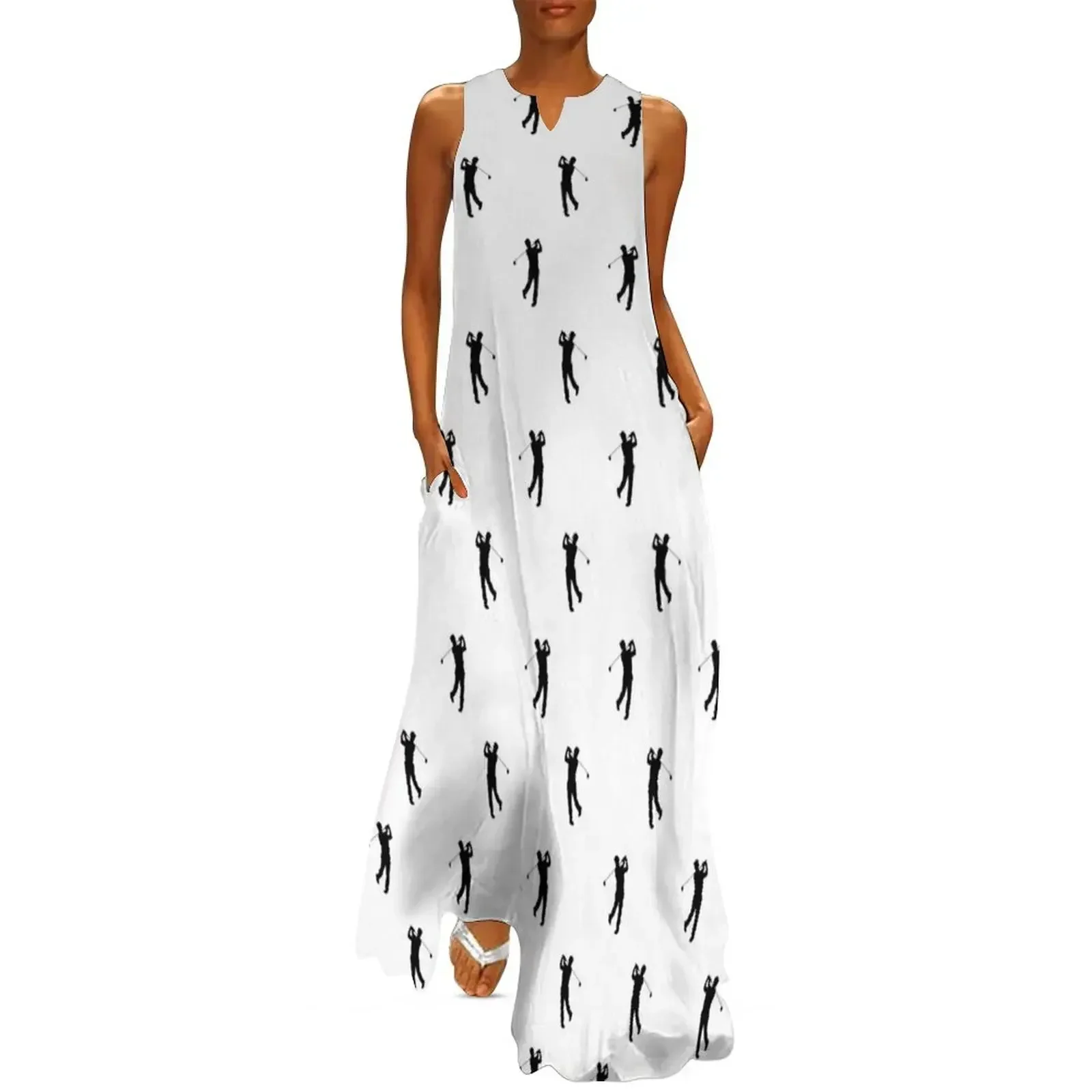 

Golfer Silhouette Pattern Long Dress Long dresses wedding guest dress 2025 cute dress