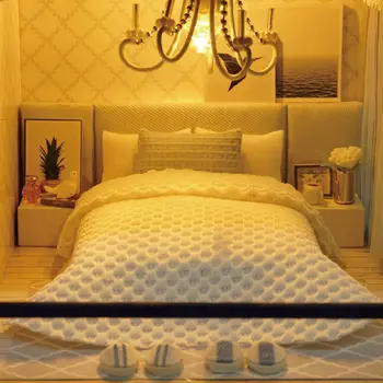 Miniaturní domeček pro panenky s nábytkem, dřevěný dům, miniaturní hračky pro děti, novoroční vánoční dárek 10 nejlepší prodej miniaturní dřevěný dům - №9