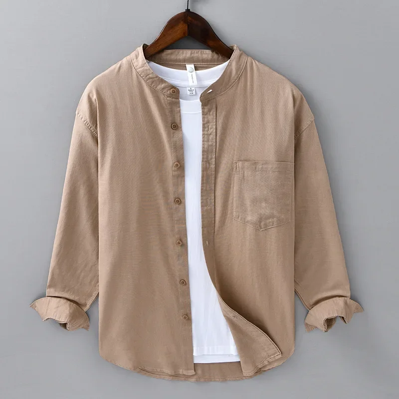 

2026 Spring Summer New Simple Casual Cotton Long Sleeve Shirts for Men Clothing Breathable Solid Color Male Shirts