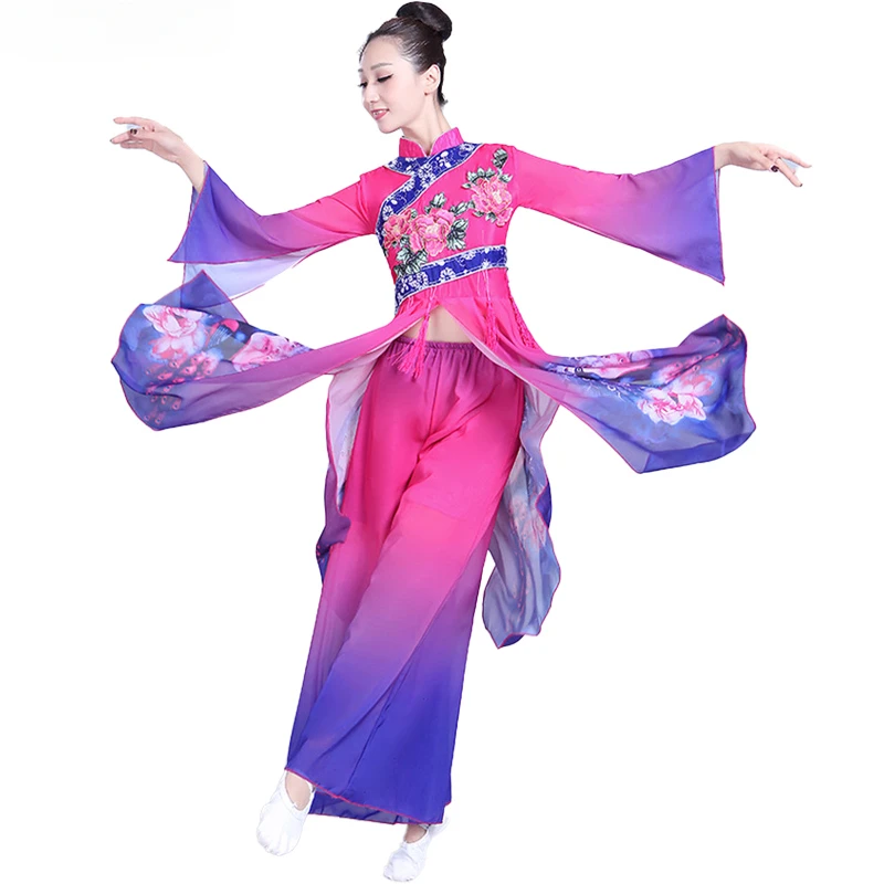 Trajes de danza clásica Hanfu de estilo chino para mujer, ropa elegante de baile Yangko, trajes de actuación, traje de baile cuadrado