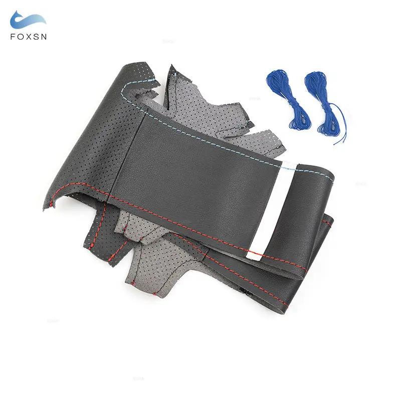 For BMW M Sport F30 F31 F32 2013-2019 F10 F20 F45 F48 F25 F26 F15 F16 Car Steering Wheel Leather Cover red blue line white strip