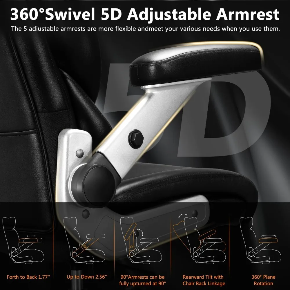 Cadeira de escritório grande e alta de 600 libras com massagem aquecida de amassar 3D, cadeira de mesa de escritório executiva resistente e confortável com braços articulados 5D