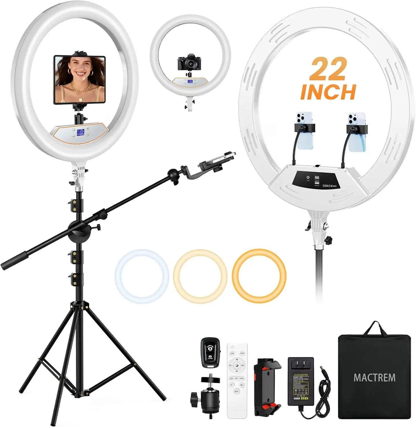 

22-inch LED Ring Light Kit with Tripod, LCD Display & Phone Holders for Video Recording and Live Streaming