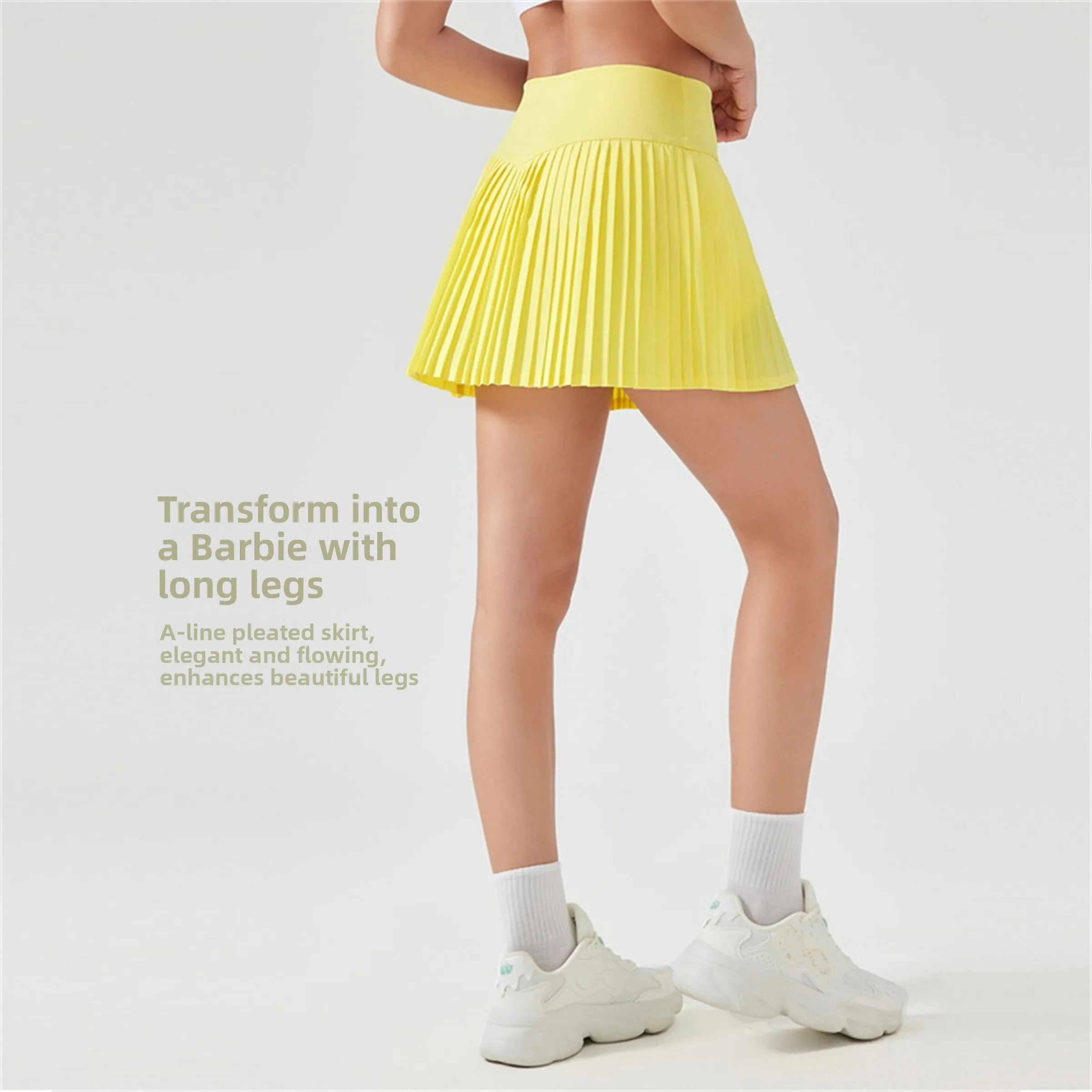 Rok Tenis Wanita dengan Celana Se Rok Berlipat Faion Elastis Kaus Spor Panjang Seperempat Anti-ringan Panjang F ...