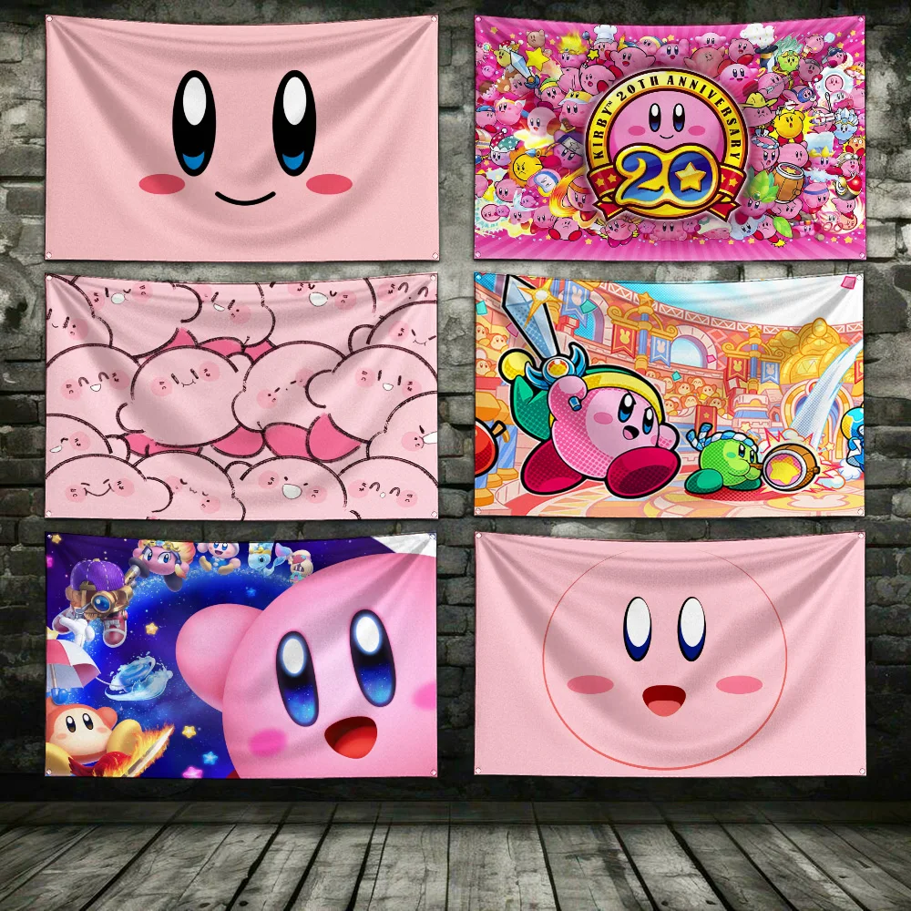 Cartoon K-Kirbys Flag Polyester Digital Printing Banner 4 Sizes for Garage Wall Art Out Door Decoration With Brass Grommets