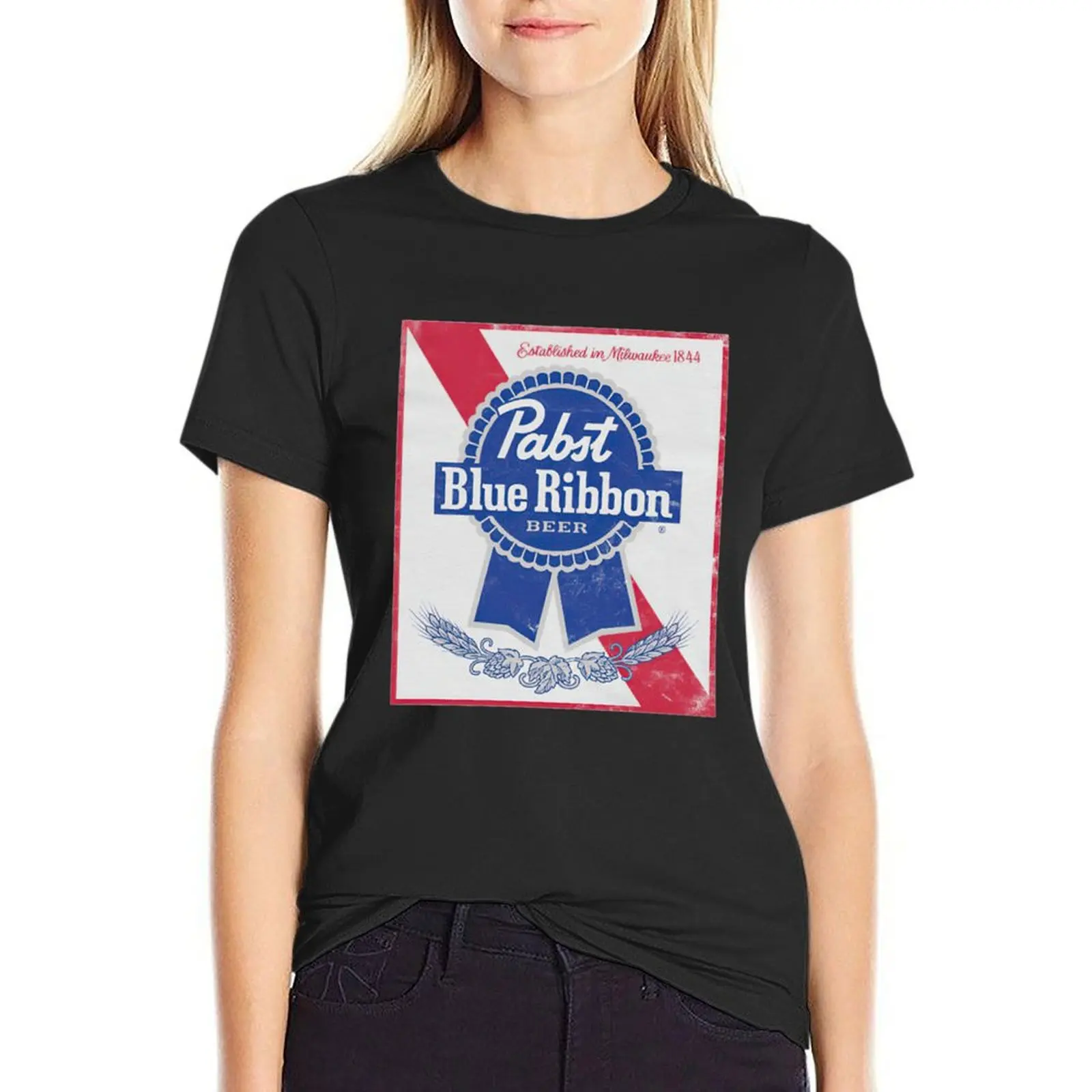 Pabsts Blue Ribbons T-shirt tops summer top korean Women's clothes