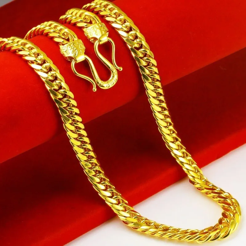 Cadena plana de oro genuino de 999 24K para hombre, collar Boss, simple y elegante, collar de joyería de oro para hombre.