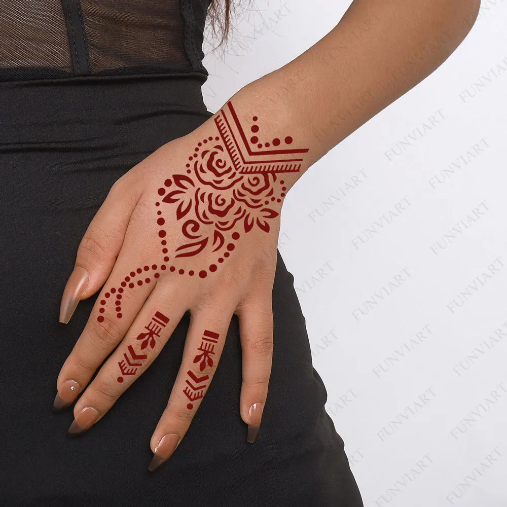 2pcs/set Reusable Henna Tattoo Stencils Flower Tattoo Template for Women Hand Fingers Henna Stencil for Festival Body Painting