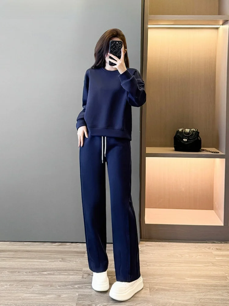 

La Chapelle Women's Leisure Sport Set Deep Sapphire Lazy Two-Piece Suit Autumn Winter New Style Long Sleeve round Neck Cotton...