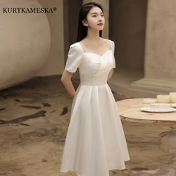 White Satin Bride Wedding Dress Elegant Slim Evening Prom Dresses for Women Summer A-LINE Wedding Photos Formal Party vestidos