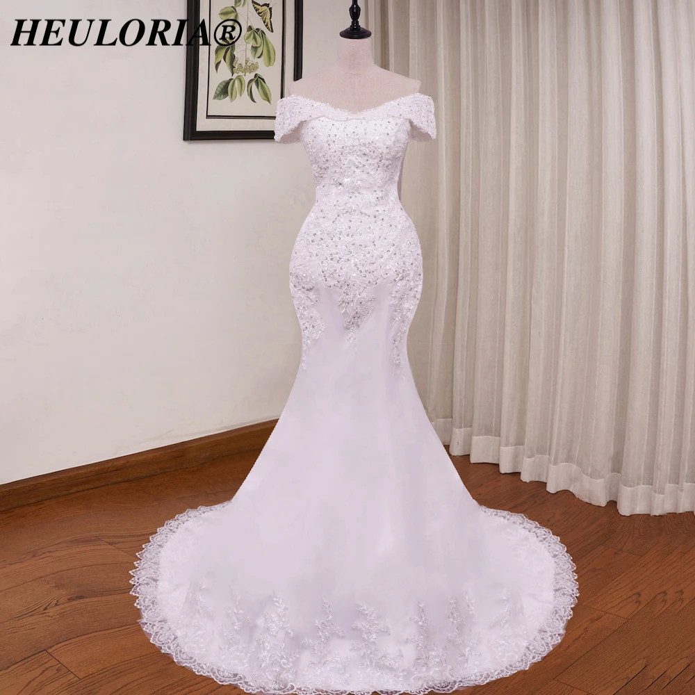 HEULORIA Mermaid Wedding Dresses off shoulder lace up Bride Dress plus size lace beading Robe de mariage customize