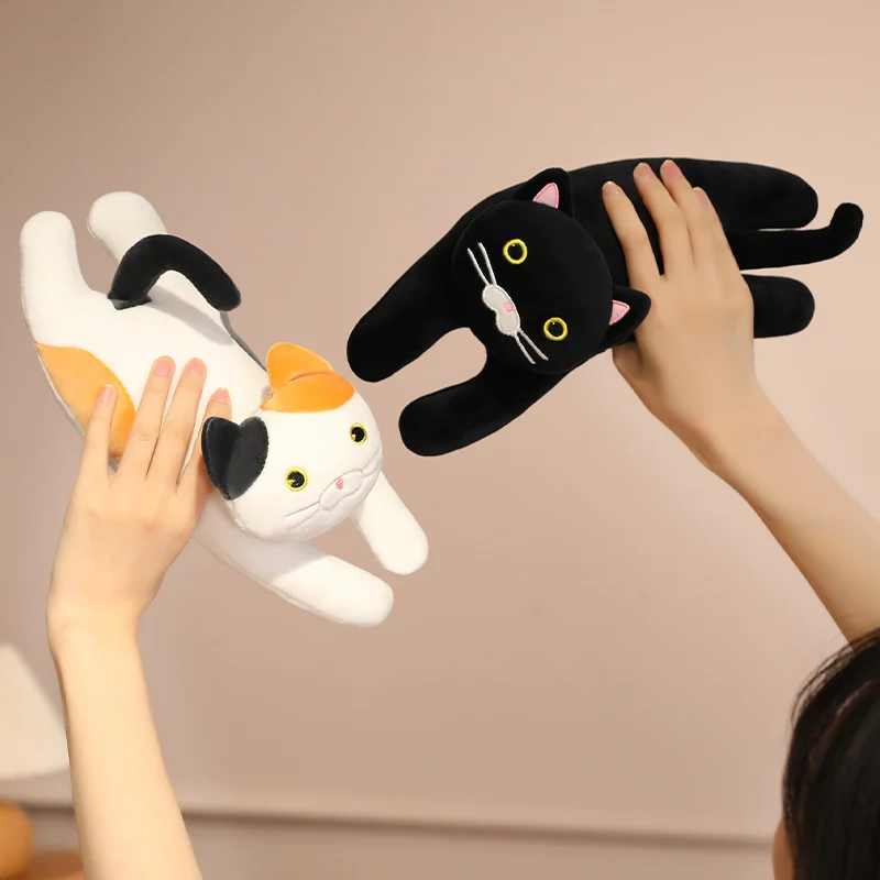 Nuevo cojín de felpa de gato tumbado de 30-70cm, lindo gato negro, almohada de gato gris, cojín para sofá, almohada para piernas, regalo de compañero para dormir