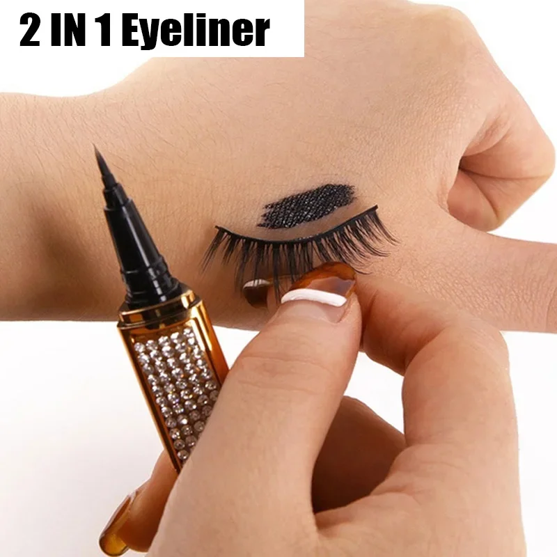 2 In 1 Self Adhesive Eyelashes Eyeliner Pencil Long Lasting No Glue Non Magnetic Quick Drying Eyelashes Sticking  Eye Liner Pen