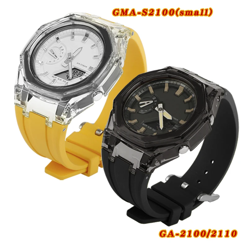 Transparent  Jelly Case GA-2100 GMA-S2100 Clear Case Rubber Strap for Ga 2100 Gma S2100 Oak Resin Watch Replacement Parts