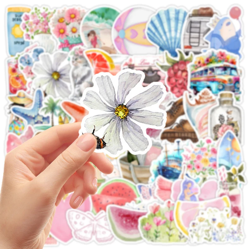 

50PCS Cute Watercolor Diary Aesthetic Sticker Art DIY Phone Guitar Notebook Luggage Helmet Decoration Waterproof Decals Kids Toy