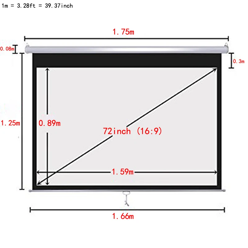 HD 와이드 스크린 대각선 16x9 수동 풀 다운 프로젝션 원단, 3D 프로젝터 스크린, 홈 시네마 자동 자동 잠금 기능 포함, 72 인치
