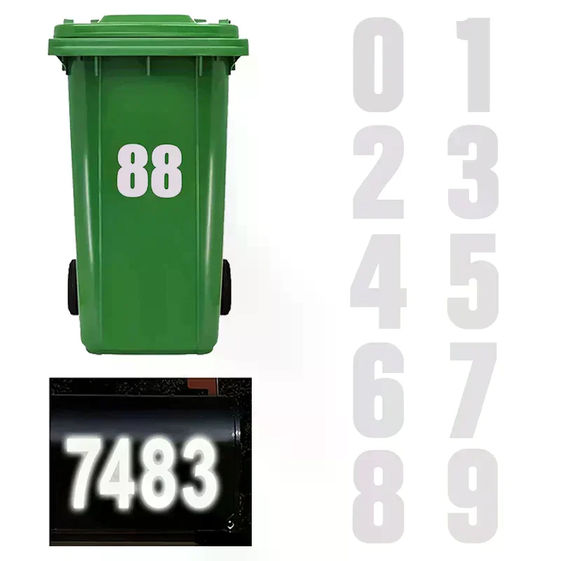 Trash Can Labels Wheelie Bin Number Sticker Self-Adhesive Weatherproof Outdoor Mailbox House Numbers Decal Reflective