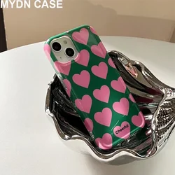 Cute Love Heart IMD Phone Case for iPhone 16 15 14 13 12 11 Pro Max XS XR XSMax 6 7 8 Plus Glossy HD Hard PC Cover