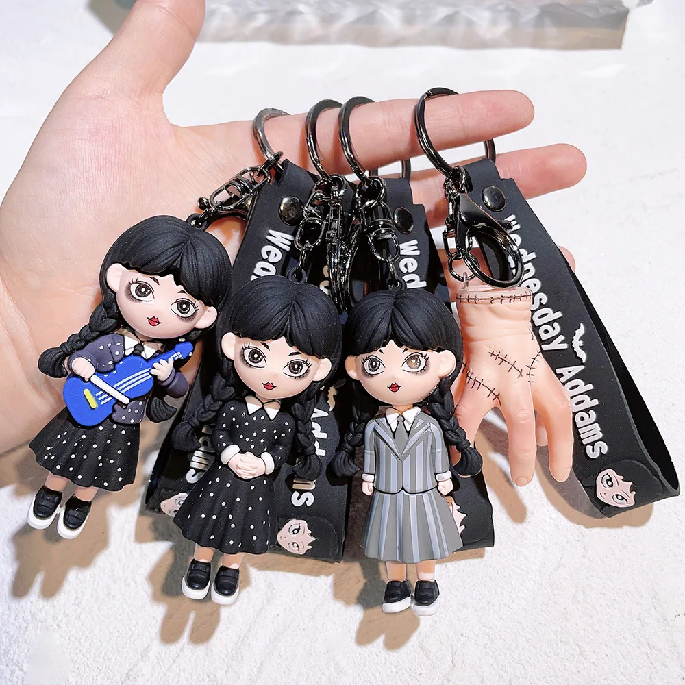 6cm POP Wednesday Addams Keychain Anime Figure Wednesday PVC Pendant Keyring Car Backpack Bag Key Holder Decoration Accessories