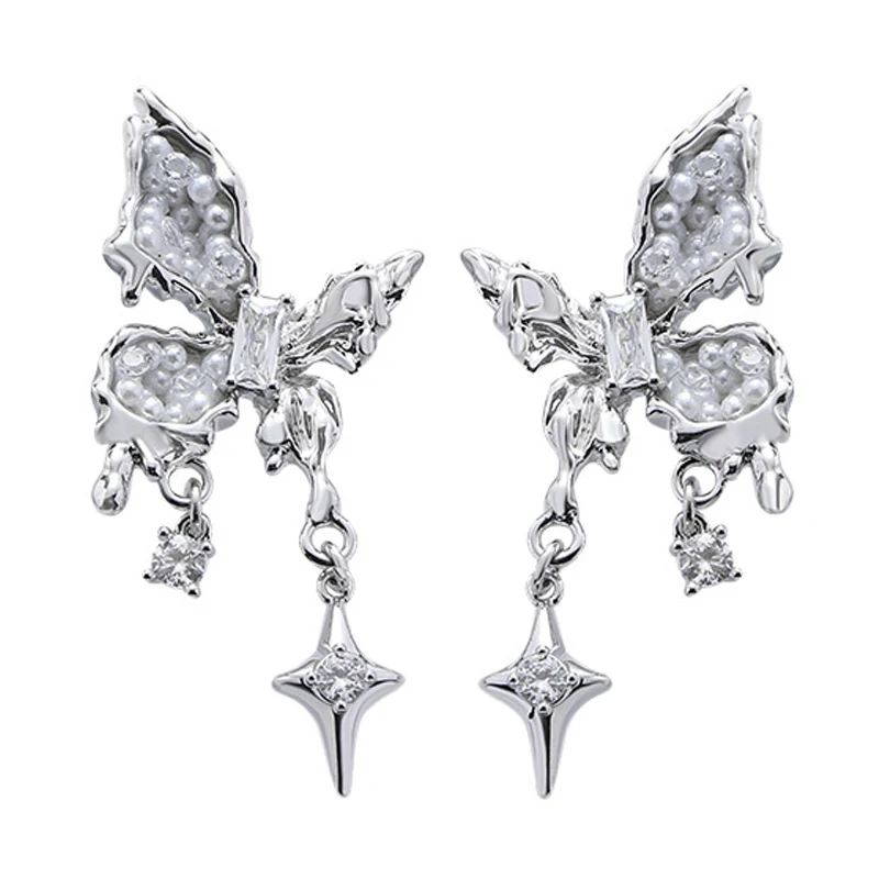 Eetit Exquisite Imitation Pearl Butterfly Drop North Star Earrings Silver Color Zinc Alloy Metal Charm Daily Jewelry Wholesale