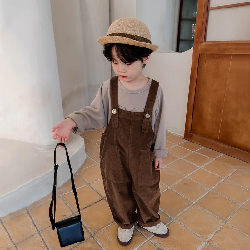 Children Clothing Kids Solid Color Simple Corduroy Pants 2024 Spring and Autumn New Boy Korean Style Fashion Casual Overalls