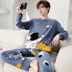2 Pieces Set Cotton Men's Sleepwear Spring Long Sleeves Nightwear Young Boy Pajamas Set Cartoon Cute Homewear Hombre Pjs