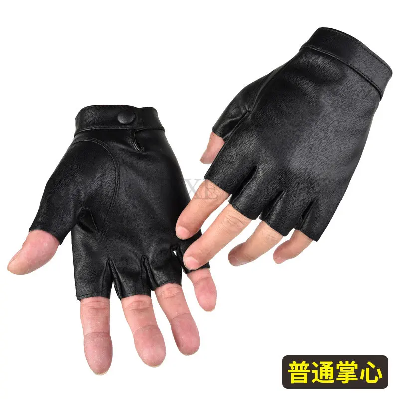 Black Leather Fingerless Gloves Women 2023 Summer Fashion Bike Riding Gloves Non-slip Sport Working Hiking Climbing Running Gym