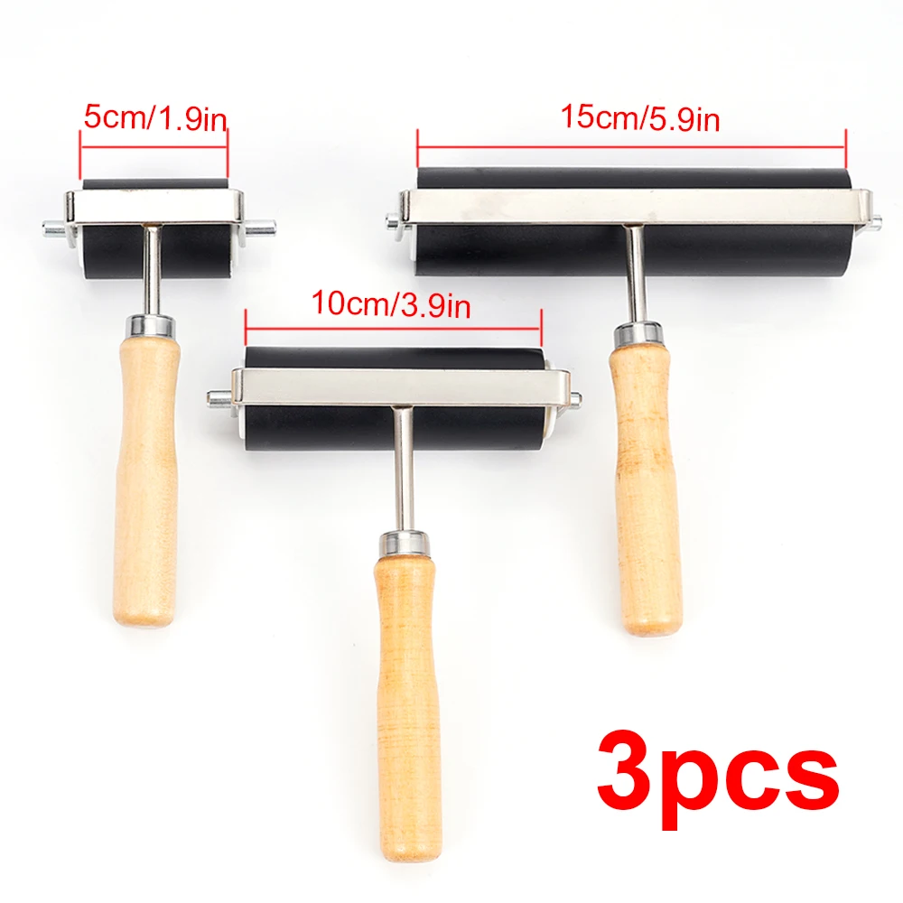 1 세트/1PCS 3 크기 5/10/15cm 헤비 듀티 하드 고무 롤러 인쇄 잉크 리노 예술가 아트 공예 도구 페인트 도구 세트