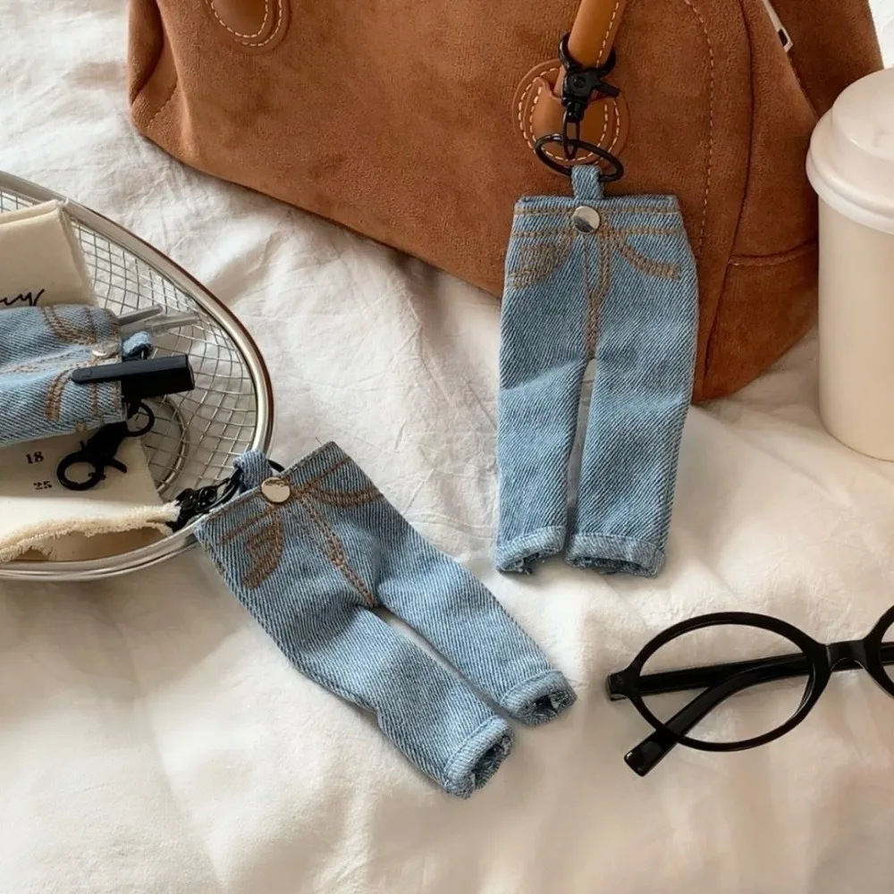 Pen Ledger Decoration Mini Jeans Pen Holder Keychain Pencil Loop Pen Storage Accessories Denim Pendant Keyring Pen Clamp Hanging