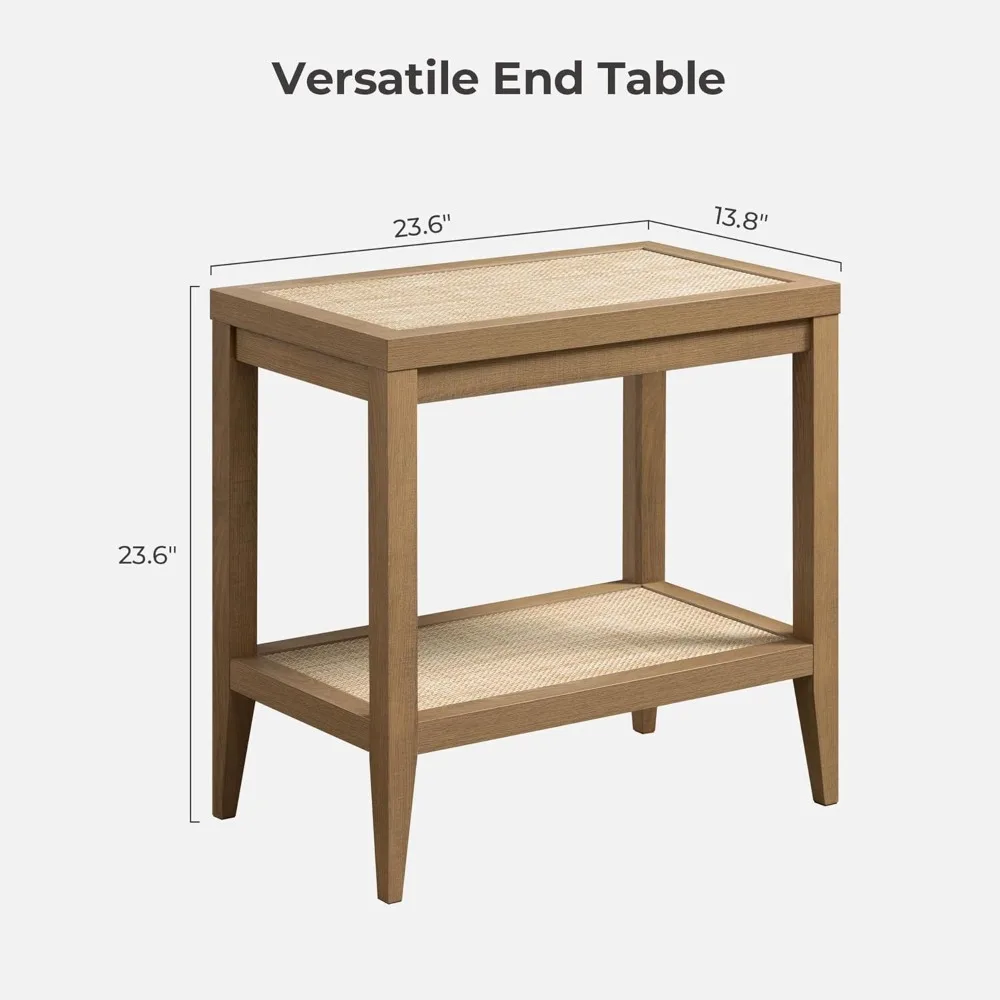 طاولة بجانب السرير بحامل ليلي من الروطان - طاولة نهاية ضيقة لبيت المزرعة لغرفة المعيشة - طاولة جانبية مميزة مع ستورا مفتوحة من الروطان #2