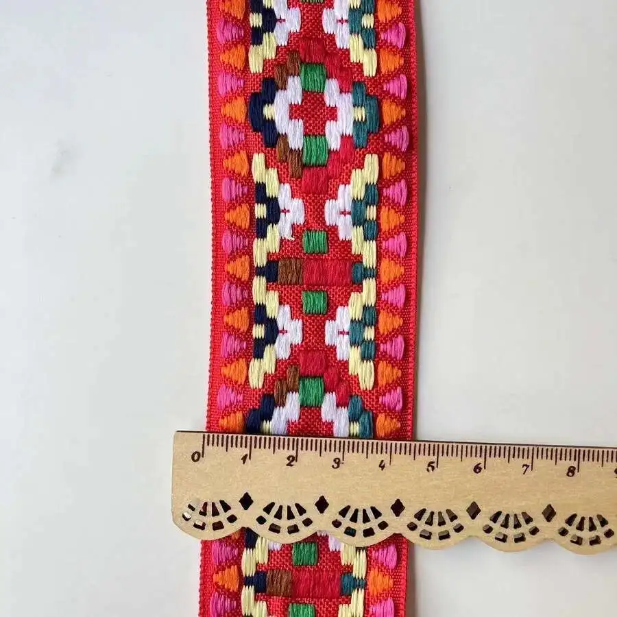 Single Ribbons Trim 1Yards Face Jacquard Embroidered 45MM DIY Apparel Wrapping Colorful Geometric Sewing Accessories