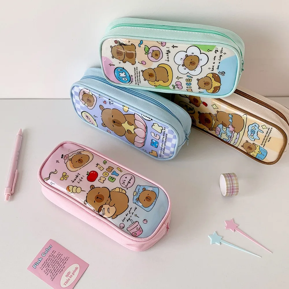 

Desktop Storage Cartoon Capybara Stationery Bag Cosmetics Card Pen Stationery Capybara Pencil Case Large Capacity Animal