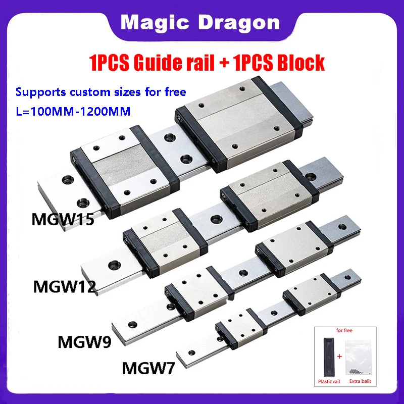 

MGW7 MGW9 MGW12 MGW15 Miniature Linear Guide Rail 100-1200mm 1PCS mgw linear rail+1PCS MGW Block 7C7H 9H 9C 12H 12C 15H Carriage