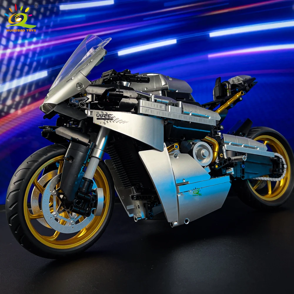 HUIQIBAO 1641PCS 1:5 MOC motorcycle Model Building Blocks Technical Motorbike Bricks Toy for Adult Moto Collection Ornaments