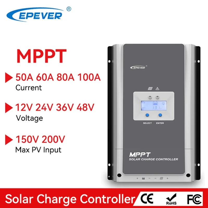

EPEVER MPPT 50A 60A 80A 100A Solar Charge Controller 12V 24V 36V 48V Auto Battery Regulator Max PV 150V 200V Tracer AN Series