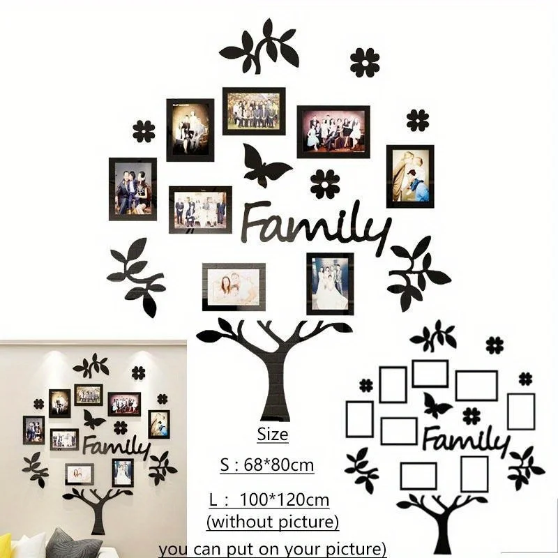 1 Set 3D Creative Home Decoration Photo Frame Tree Wall Sticker Living Room Bedroom Acrylic Stickers Home Decoration Supplies
